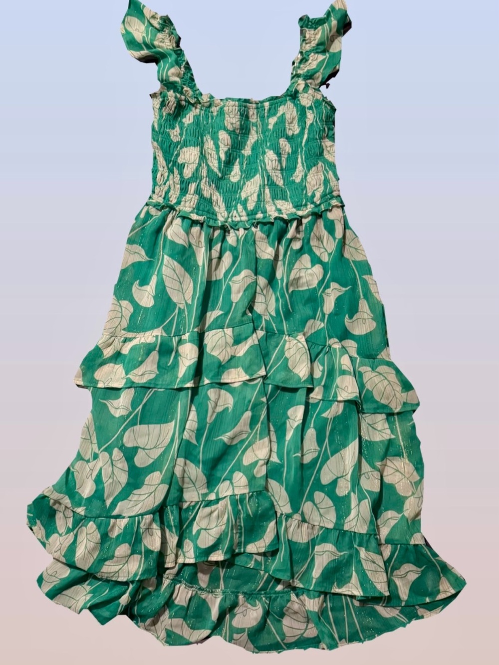 Women’s' Green Calla Lily Print Ruffle Dress